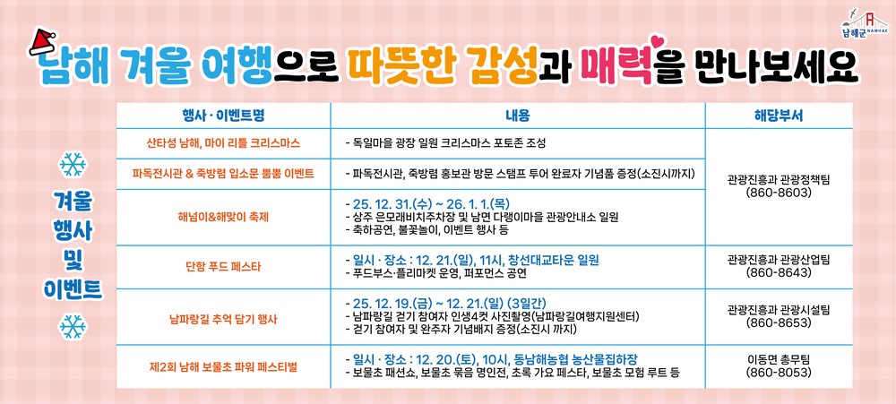 남해 겨울 여행, 다양한 이벤트 가득