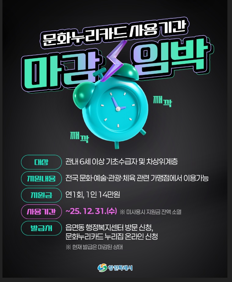 창원특례시, 문화누리카드 사용기간 마감 임박