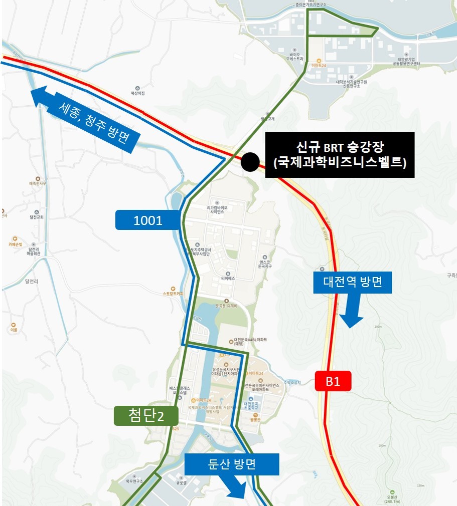 둔곡교차로 BRT 승강장 새해 1월 1일부터 운영