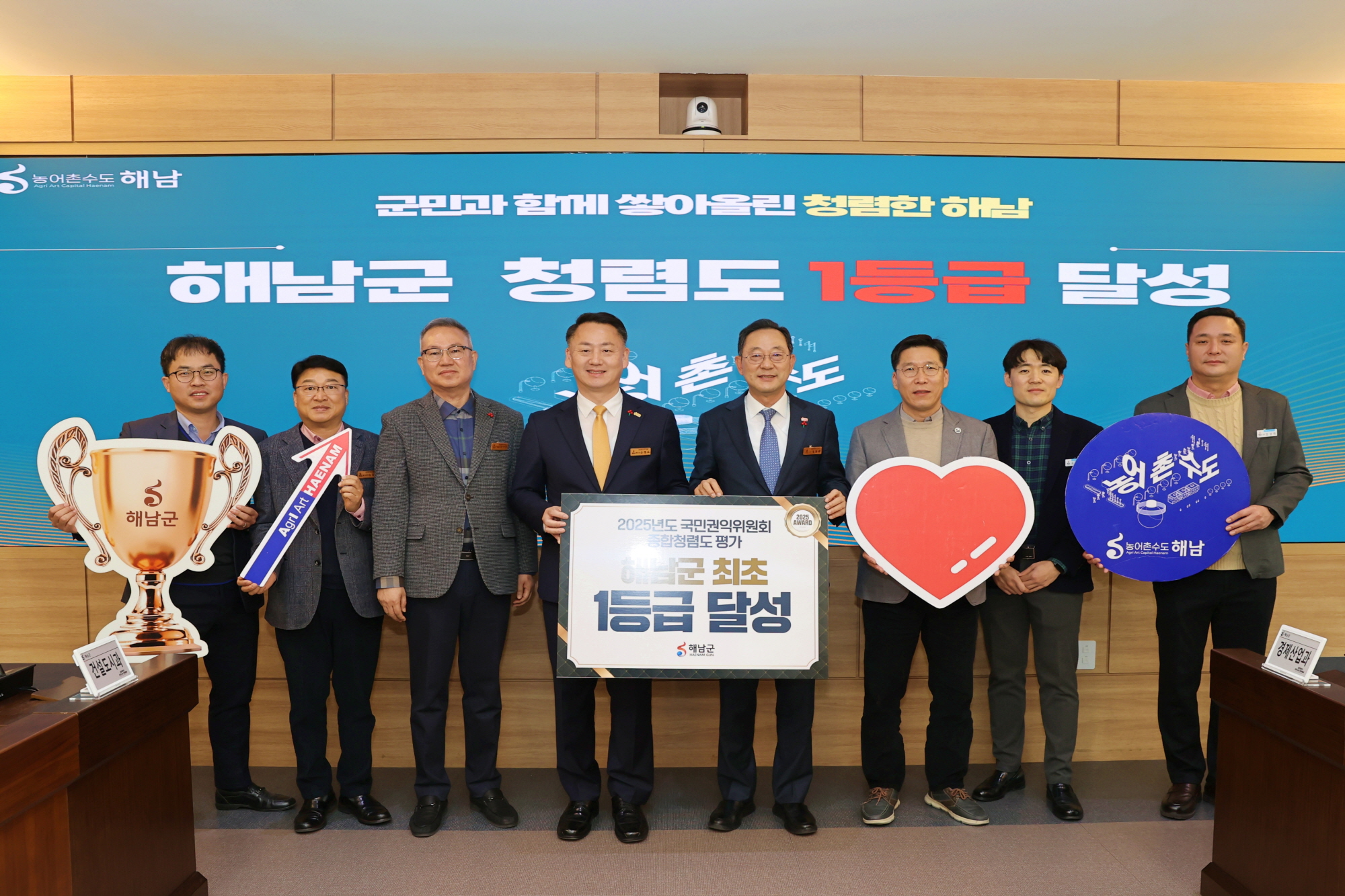 해남군, 청렴도 평가 1등급 달성…2002년 제도 도입 이후 첫 쾌거