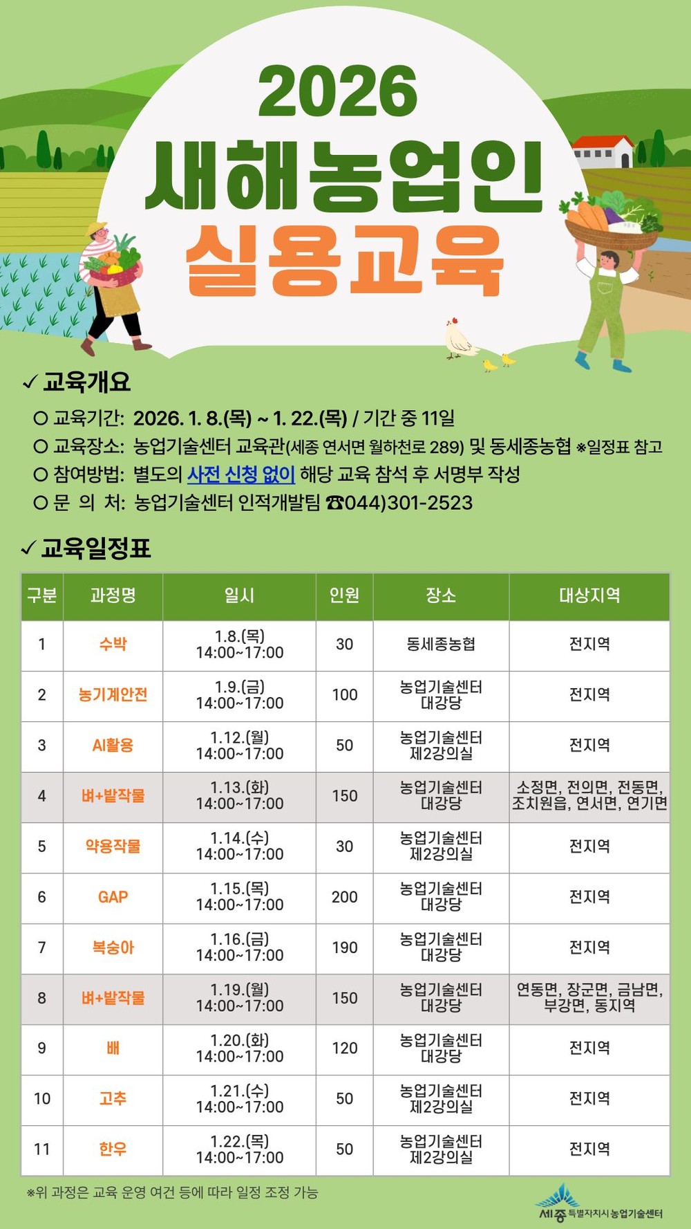 새해 영농 대비는 세종농기센터에서!