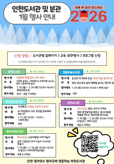 ‘책으로 여는 새해’…인천도서관, 전 세대 대상 프로그램 선보여
