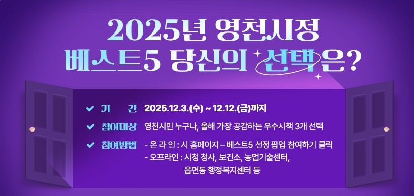 영천시민이 가장 공감하는 올해 ‘시정 베스트 5’는?