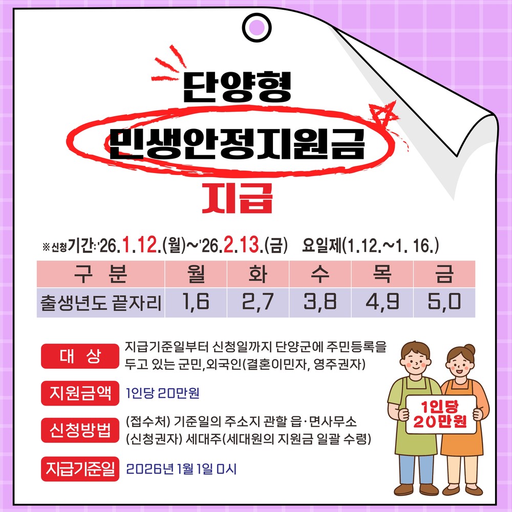 단양군, 전 군민에 1인당 20만 원 ‘민생안정지원금’ 지급