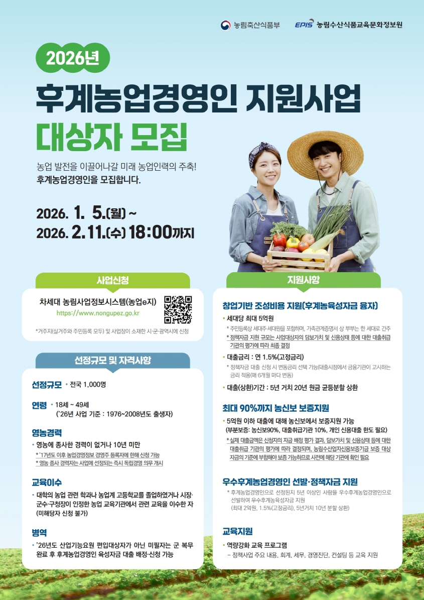 포항시, ‘미래 농업의 주역’ 후계농업경영인 모집… 최대 5억 원 지원