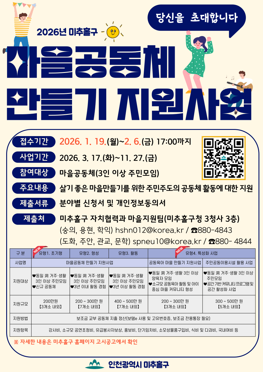 미추홀구, ‘2026년 마을공동체 만들기 지원사업’ 참여 공동체 모집