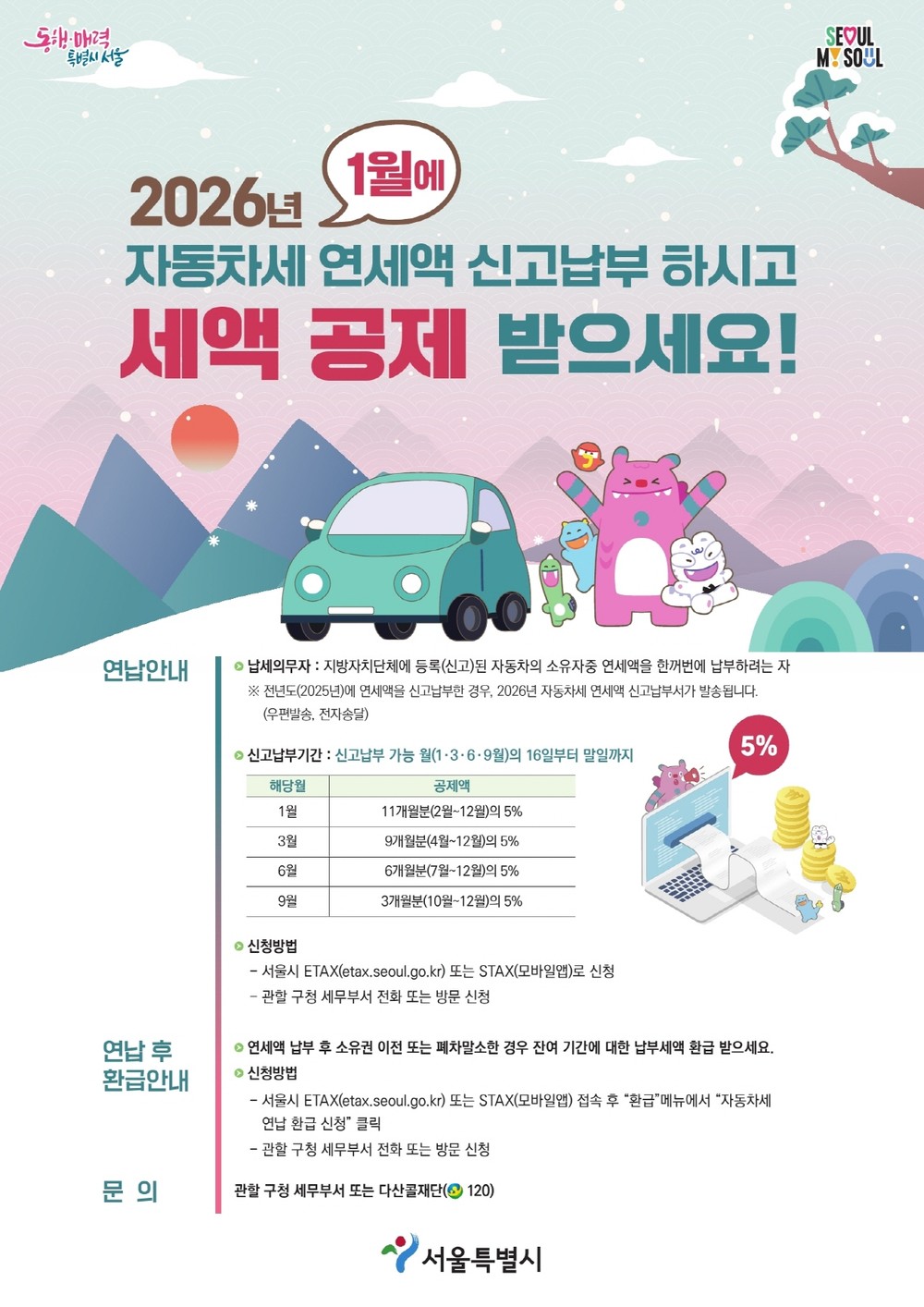 구로구, 2026년 1월에 자동차세 연납 신청·납부하고, 세액 경감 받으세요!