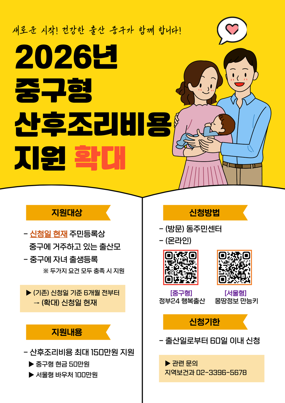 중구, 산후조리비 지원 '6개월 거주' 요건 없앴다