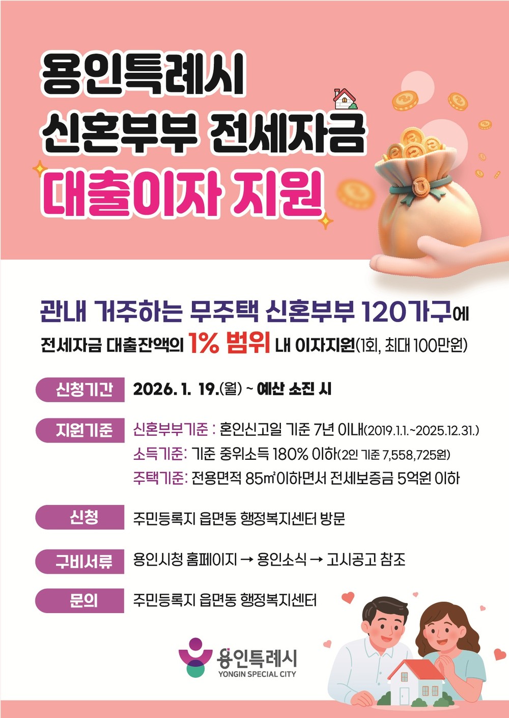 용인특례시, 2026년 신혼부부 전세자금 대출이자 지원사업 신청 접수