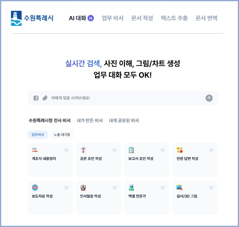 챗지피티 등 생성형 인공지능, 행정업무 활용한다… 수원시,‘수원 인공지능(AI) 업무 비서’ 서비스 개시