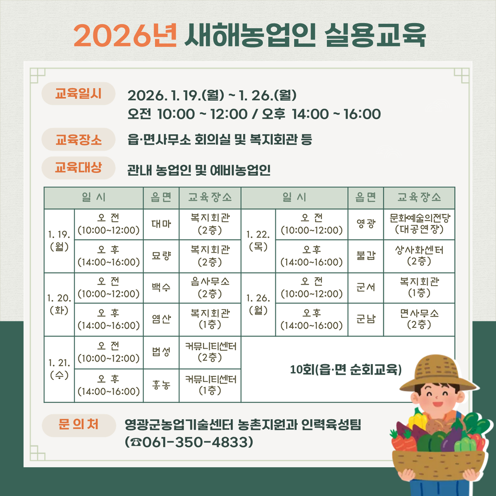 영광군, 2026년 새해 농업인 실용교육 추진