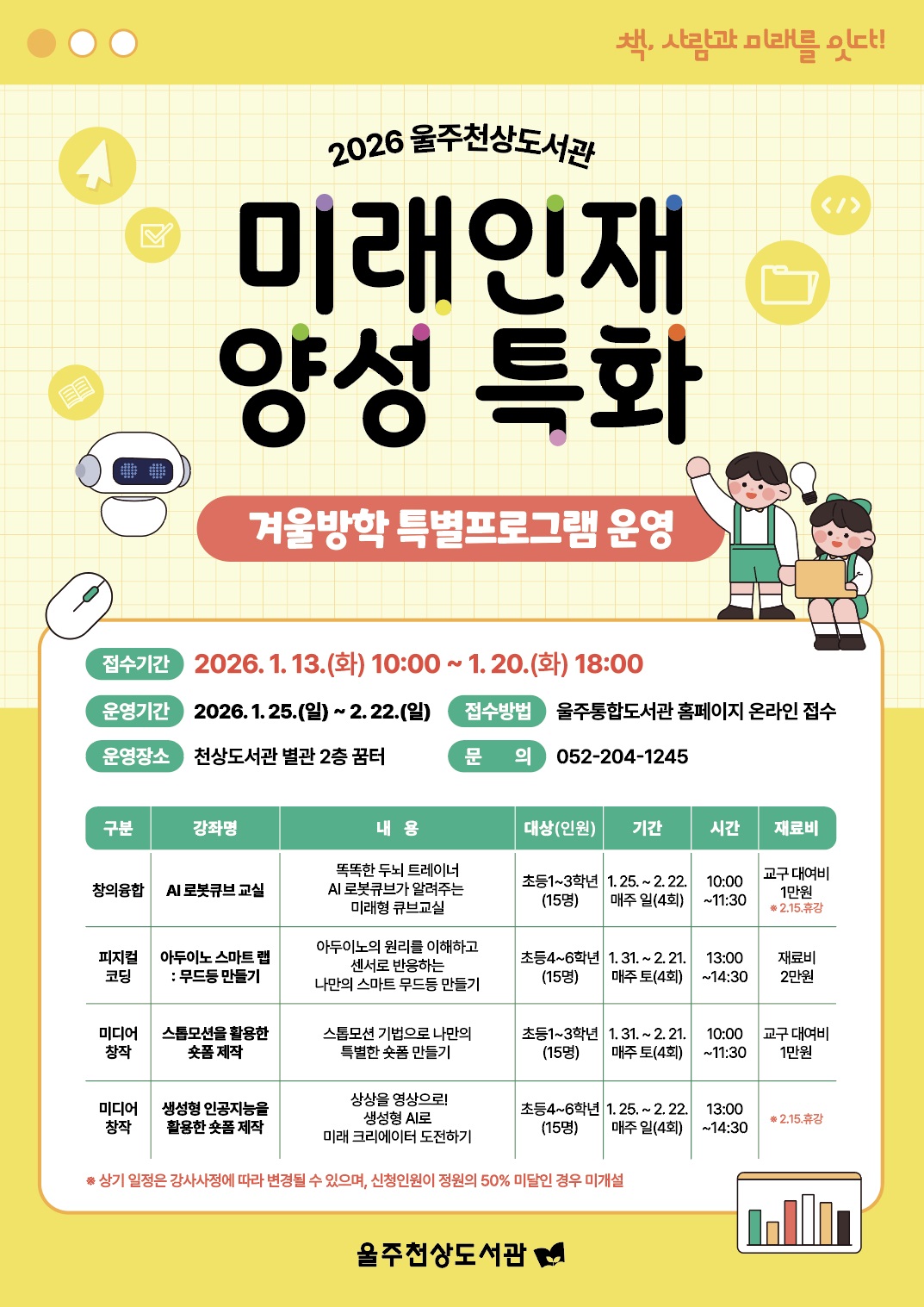 울주천상도서관, 미래인재 양성 특화 겨울방학 특별프로그램 운영