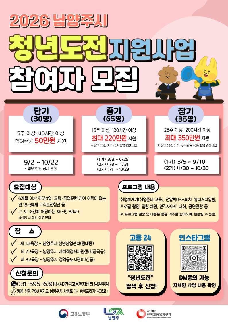 남양주시, ‘2026년 청년도전지원사업’ 참여자 130명 모집