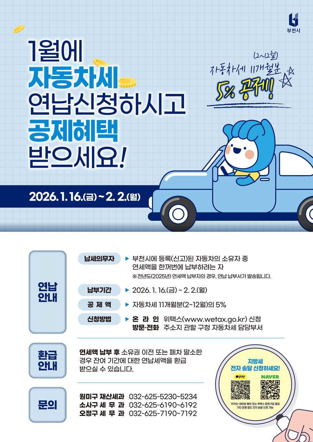 부천시, 1월 자동차세 연납 신청 접수…최대 5% 공제 혜택