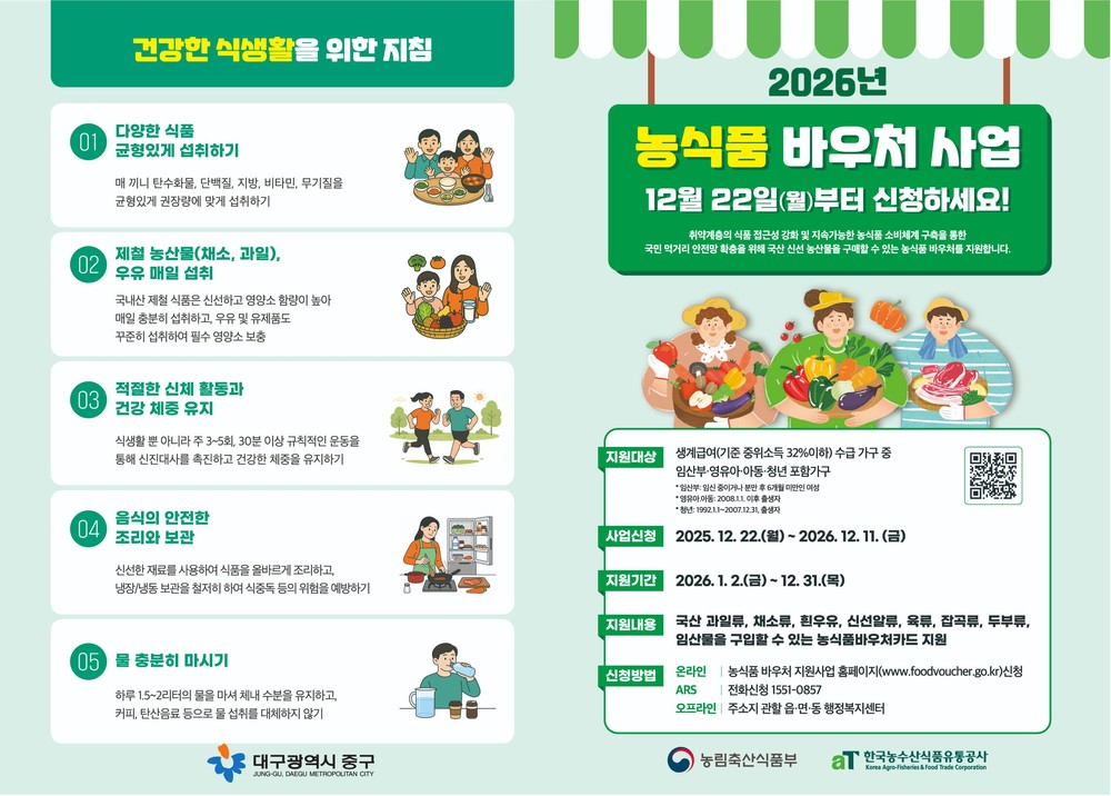 대구 중구, 2026년 농식품바우처 지원 대상 확대 시행
