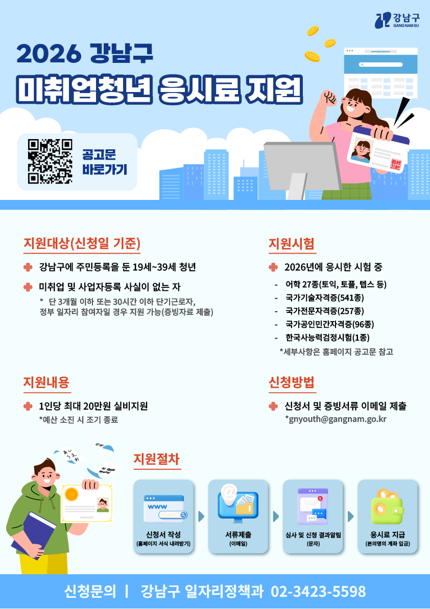 강남구, 서울시 최대 규모 ‘청년 어학·자격증 응시료 지원’ 2월부터 접수