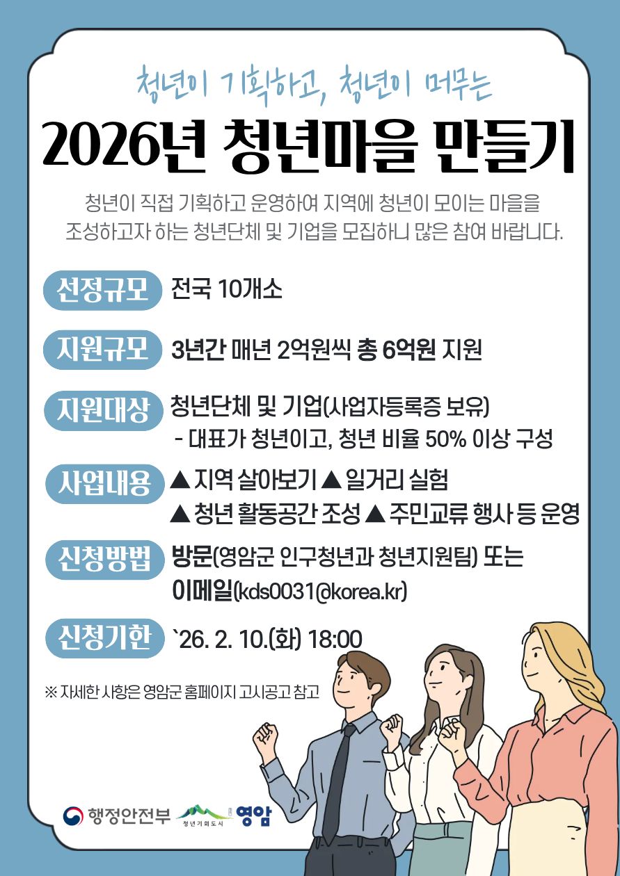 영암군, 행안부 청년 마을 만들기 참여 단체 모집