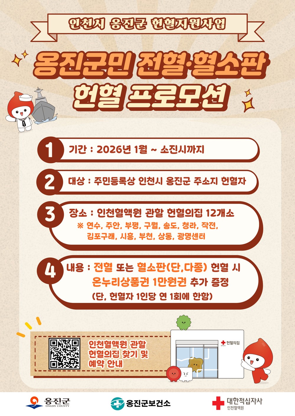 옹진군, 헌혈 참여 군민에게 온누리상품권 지원