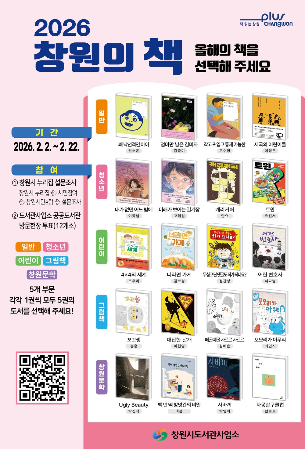 시민이 뽑는‘2026 창원의 책’ 후보도서 시민선호도 조사 실시