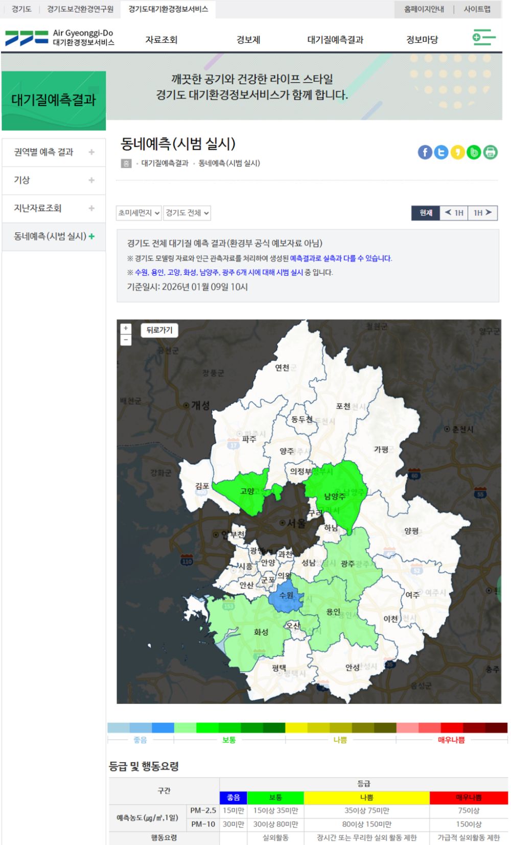 경기도, 미세먼지 정보 ‘동 단위’까지 제공하는 대기질 예측 서비스 시작