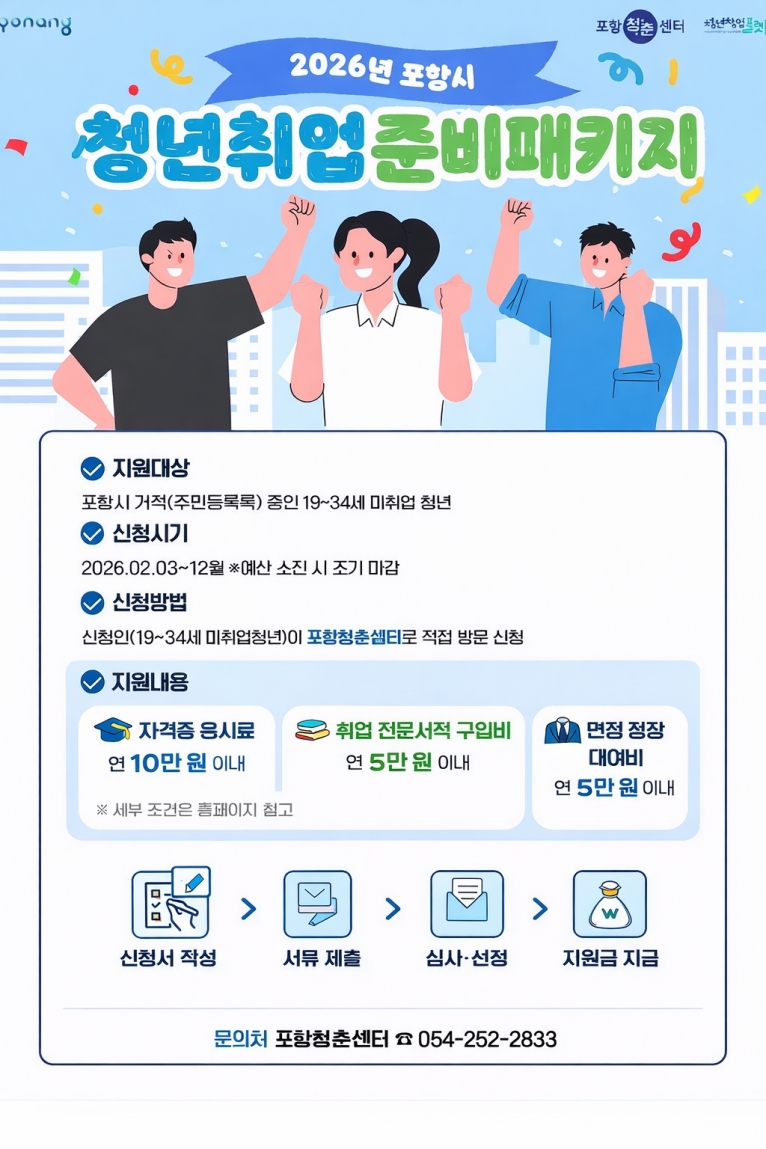 포항시, 청년 취업준비패키지 전폭 지원…자격증부터 면접 정장까지