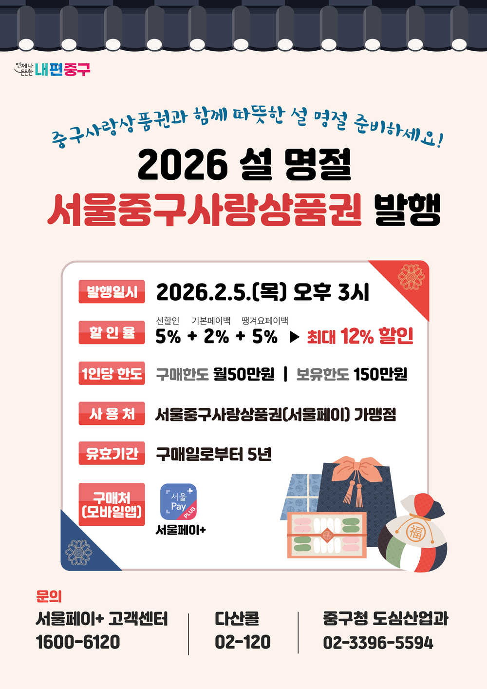 설 맞이 ‘서울중구사랑상품권’ 40억 원 발행
