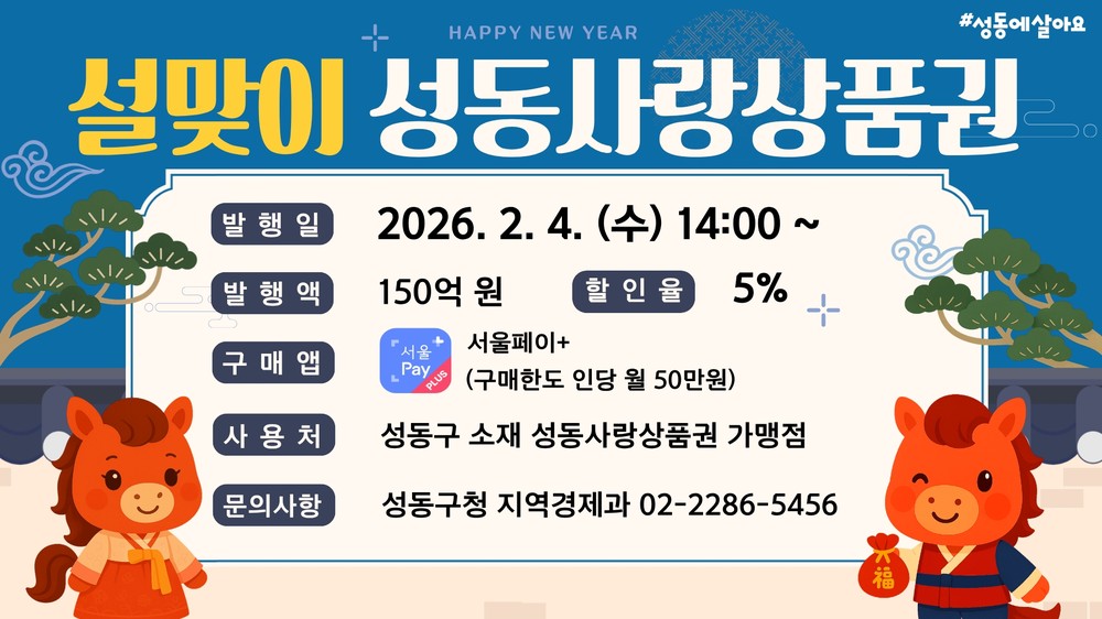 성동구, 설맞이‘성동사랑상품권’150억 원 발행 찜페이 첫 도입