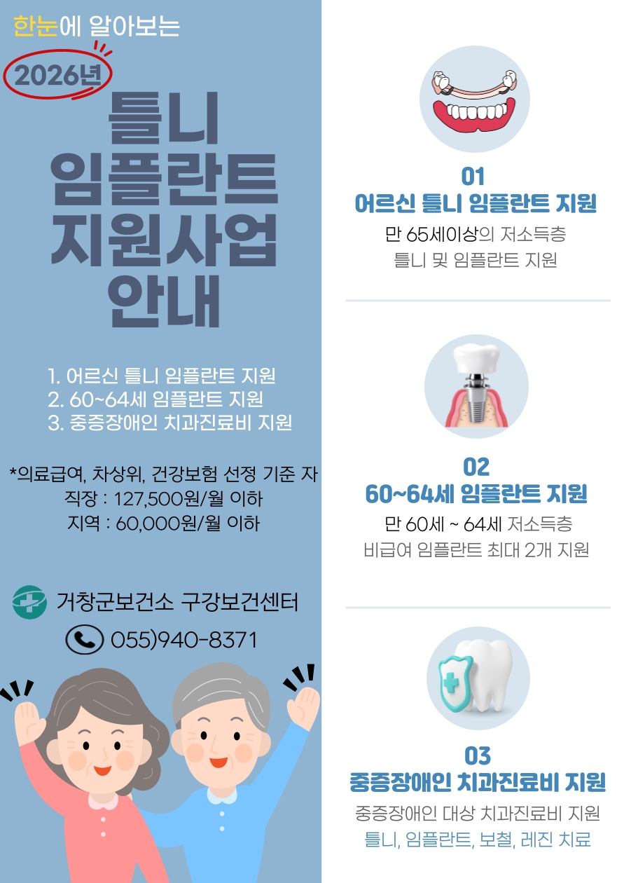 거창군, 어르신 구강건강 지키는 틀니·임플란트 지원사업 신청 접수