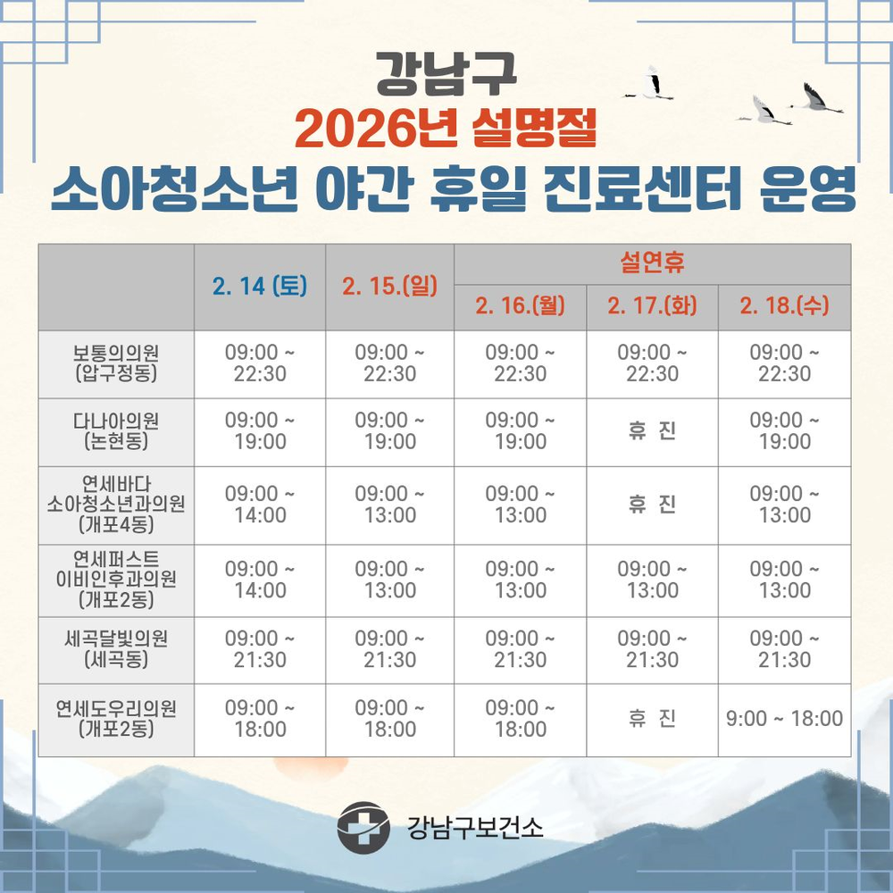 강남구, 설 연휴에도 빈틈없는 비상진료체계 가동