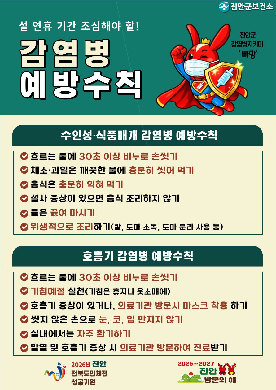 진안군, 설 연휴 감염병 예방수칙 준수 당부
