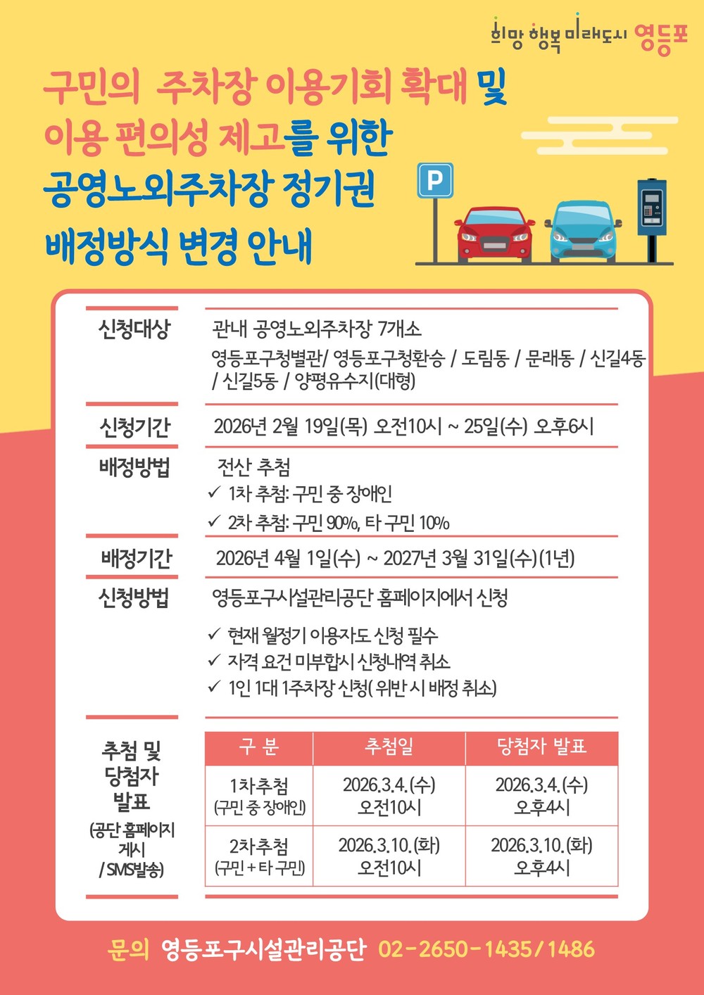 영등포구, 공영주차장 ‘구민 우선 전산추첨제’ 확대 시행