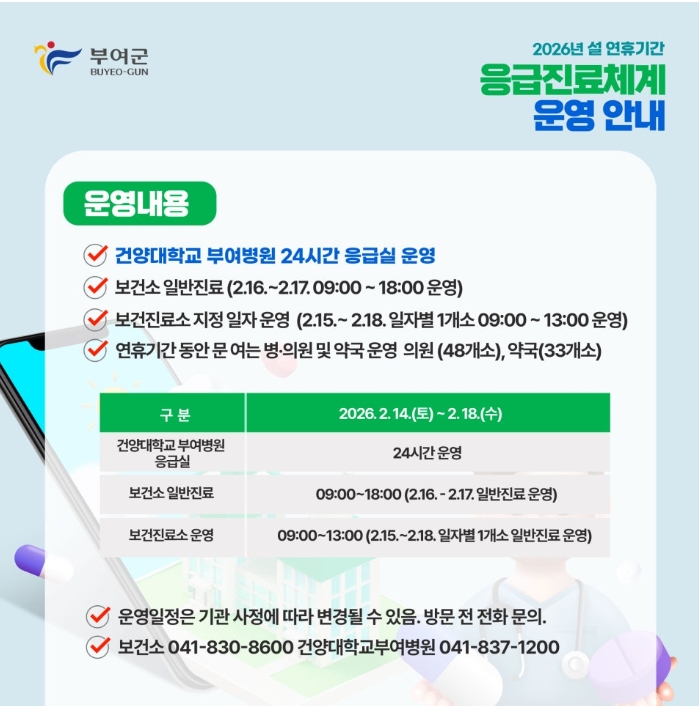 부여군, 설 연휴 기간 응급진료체계 가동