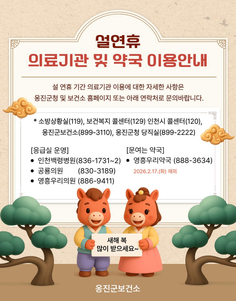 옹진군, 설 연휴 5일간 응급진료체계 가동