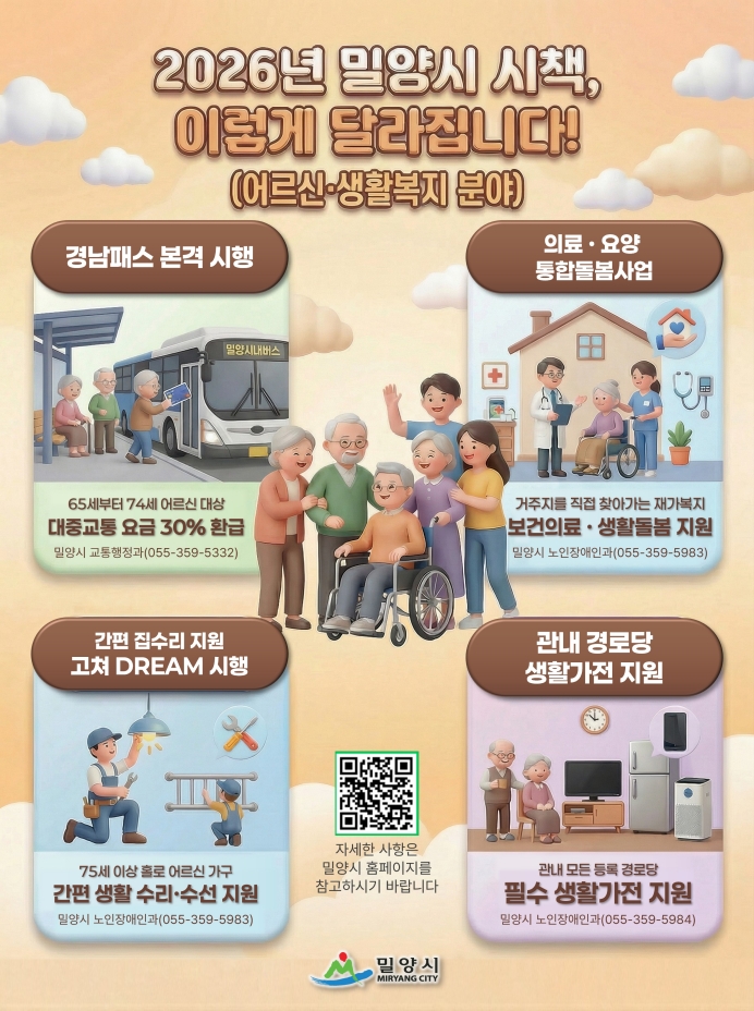 밀양시, 2026년 달라지는 시책 및 제도 ③ 어르신·생활복지
