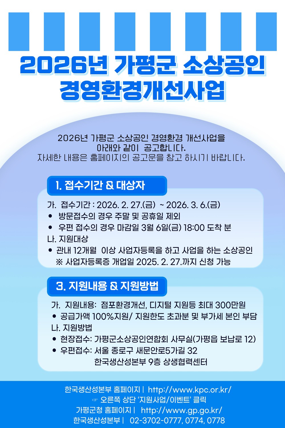 가평군, 소상공인 경영환경개선사업 지원