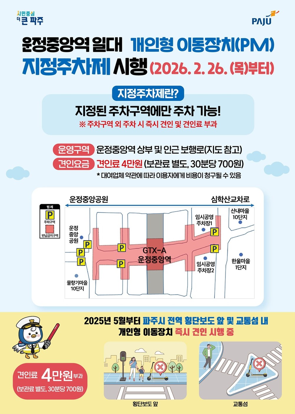 파주시, 운정중앙역 상부 개인형 이동장치 주차 금지
