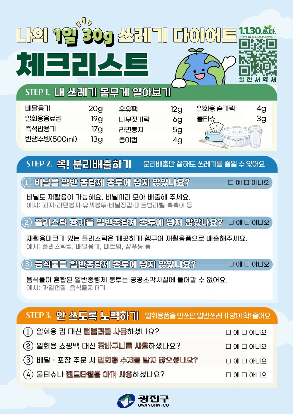 광진구, 1일 30g 감량 체크리스트로 전 구민 '쓰레기 다이어트' 본격 추진