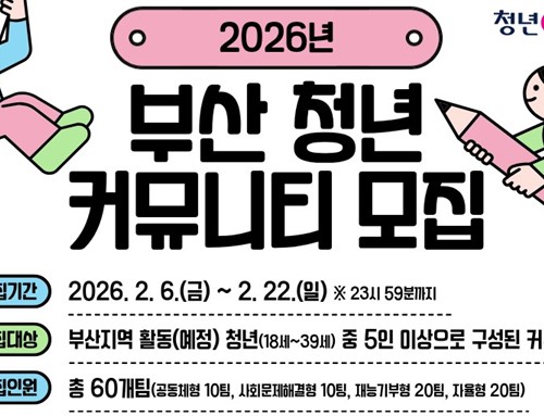 부산시, 2026년 청년 커뮤니티 활동 지원 사업 참여 60팀 오늘(6일)부터 모집