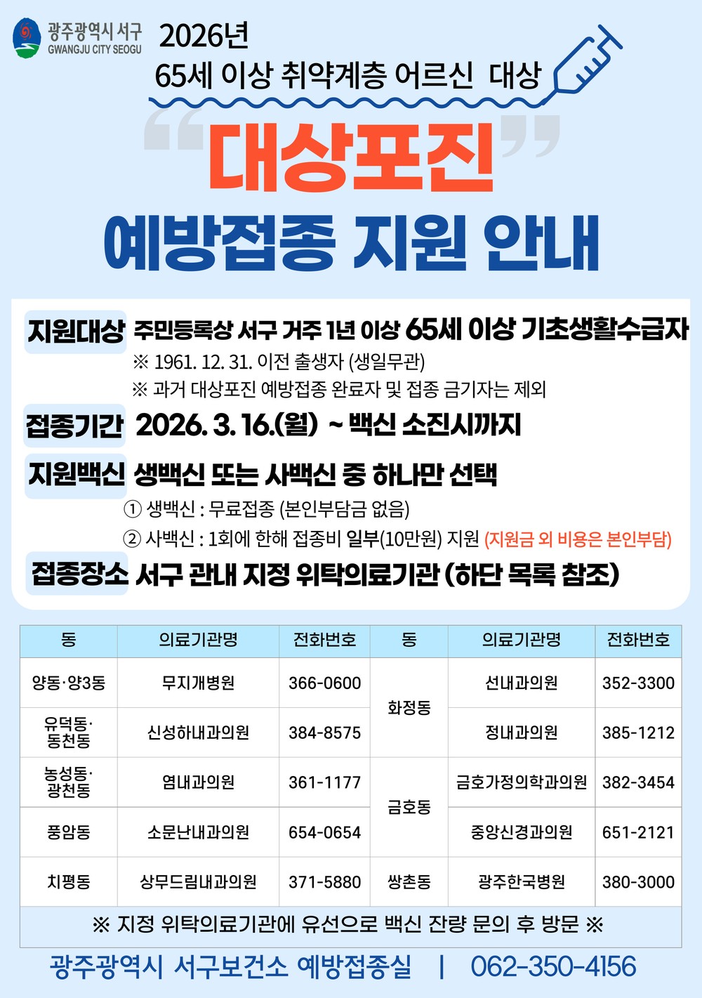 서구, 어르신 건강 위한 대상포진 예방접종 지원