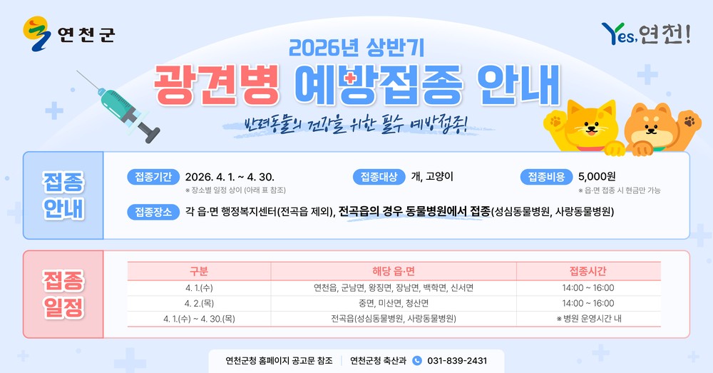 2026년 상반기 광견병 예방접종 실시
