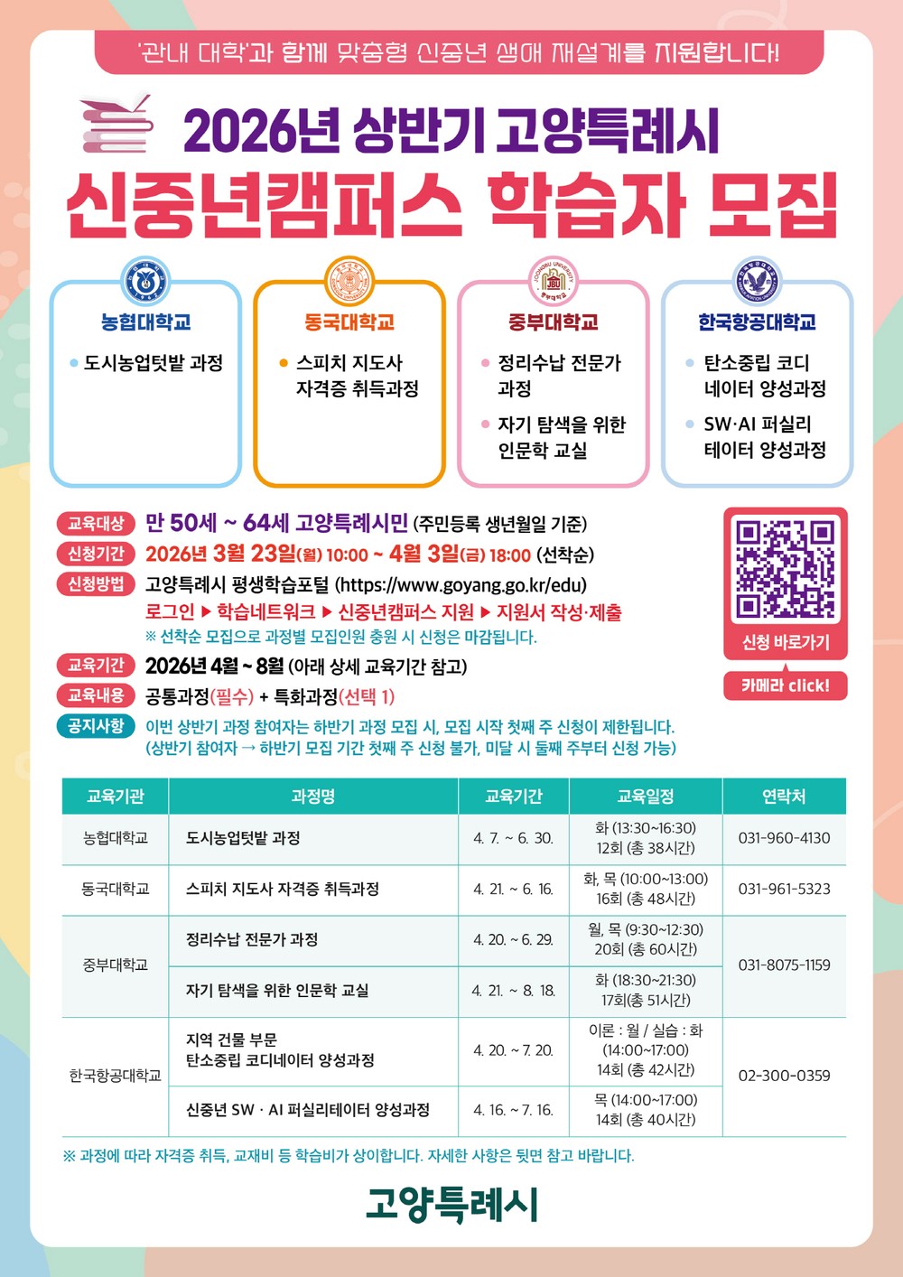 ‘2026년 고양시 신중년캠퍼스’ 상반기 교육과정 학습자 모집