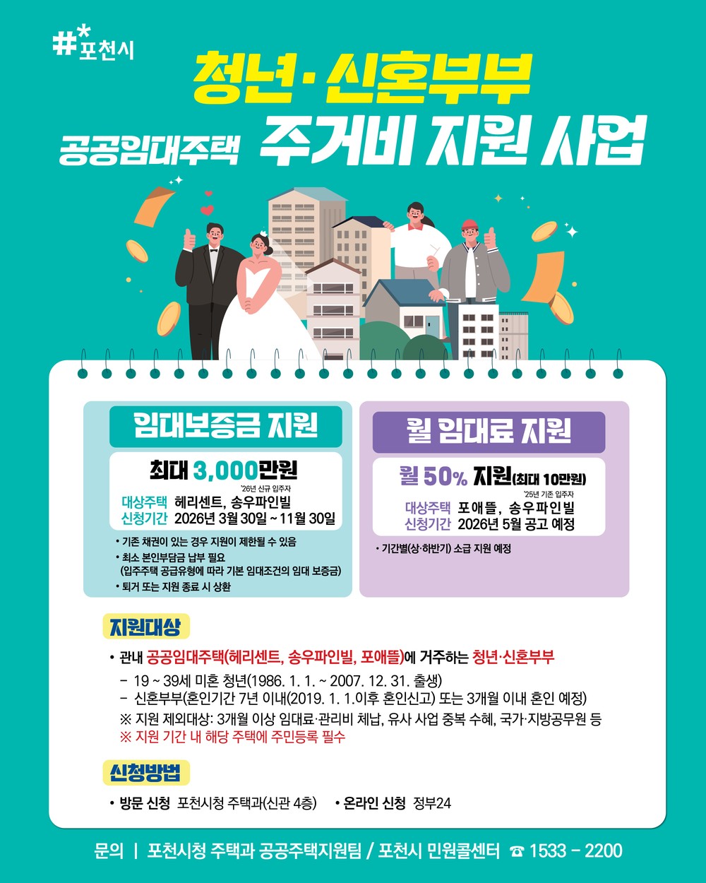포천시, 무주택 청년·신혼부부 공공임대주택 주거비 지원 시행
