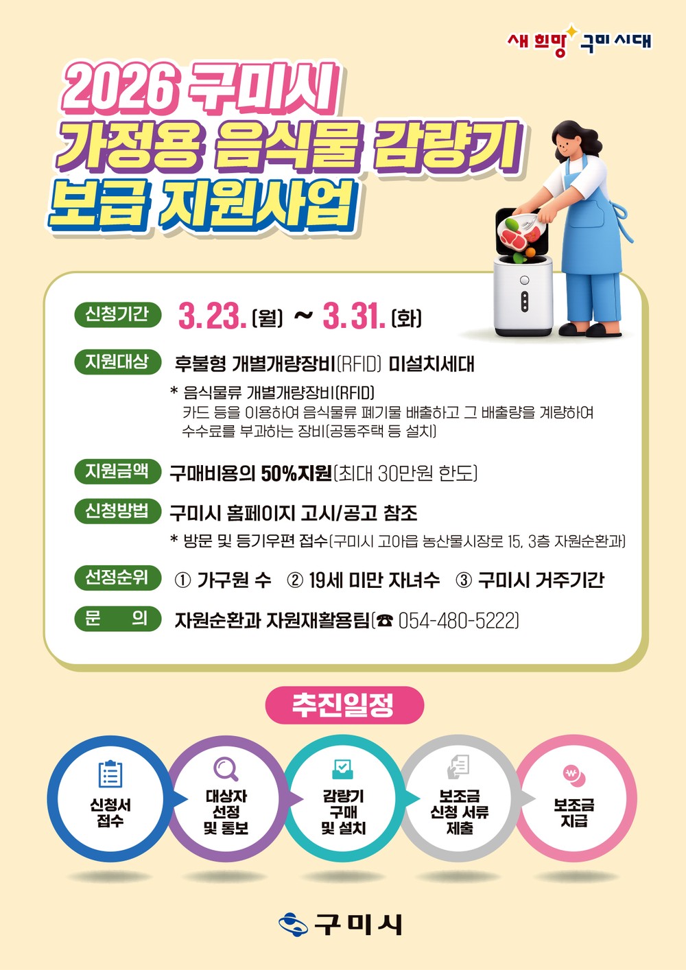 구미시, 가정용 음식물 감량기 구입비 최대 30만원 지원