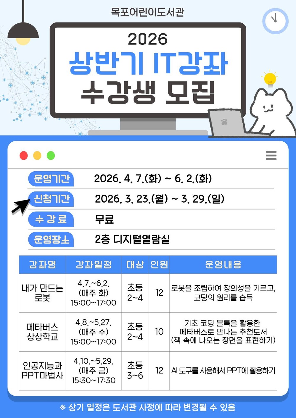 목포어린이도서관, 상반기 IT강좌 운영