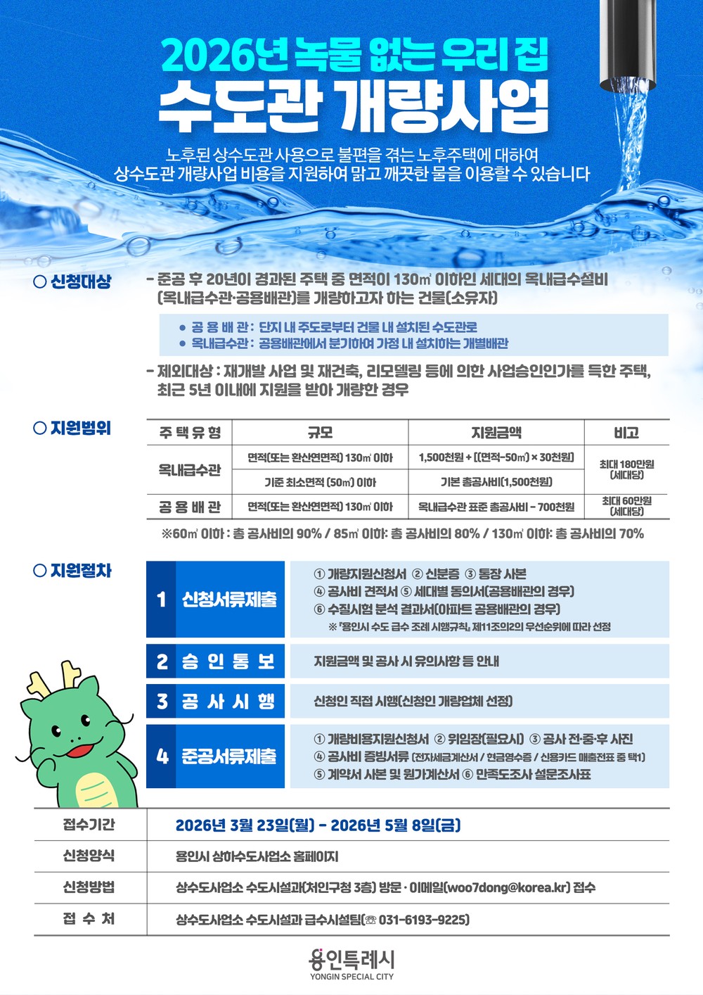 용인특례시, ‘녹물 제로’ 수도관 개량 사업 참여 가구 모집