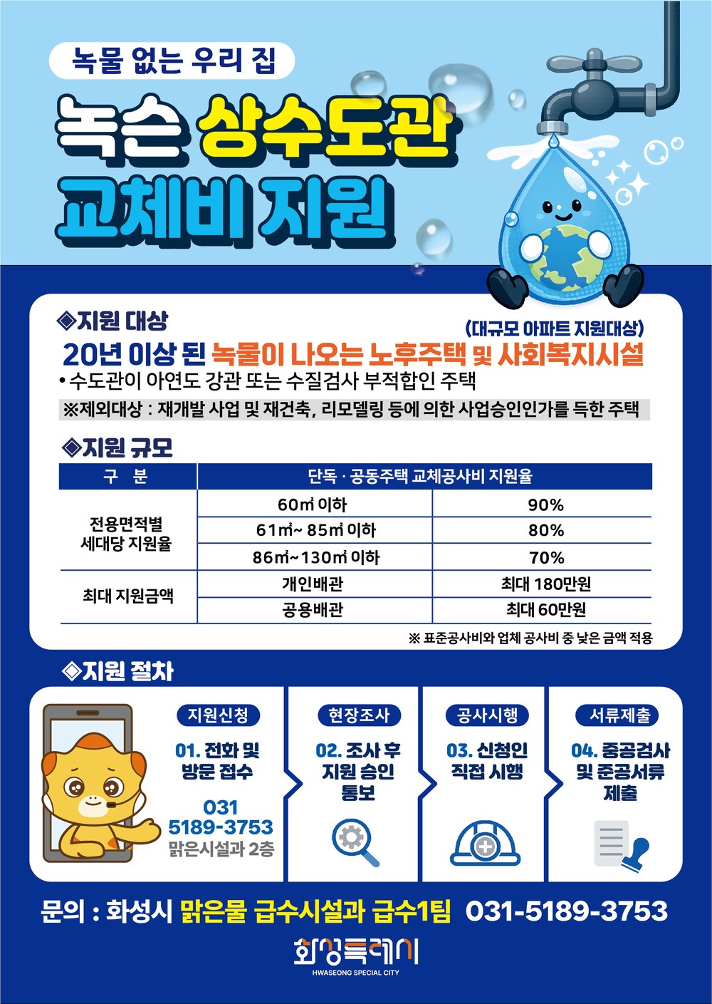 화성특례시, ＇녹물없는 우리집 수도관 개량 지원사업＇ 추진