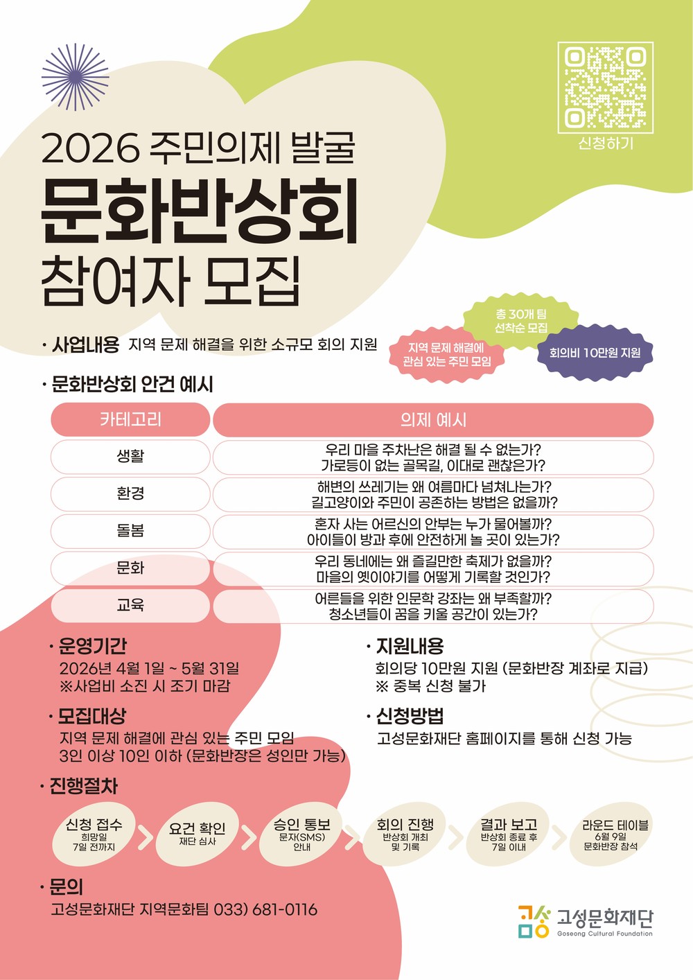 "우리 동네 고민, 함께 이야기해요" 고성문화재단, 2026 문화반상회 모집