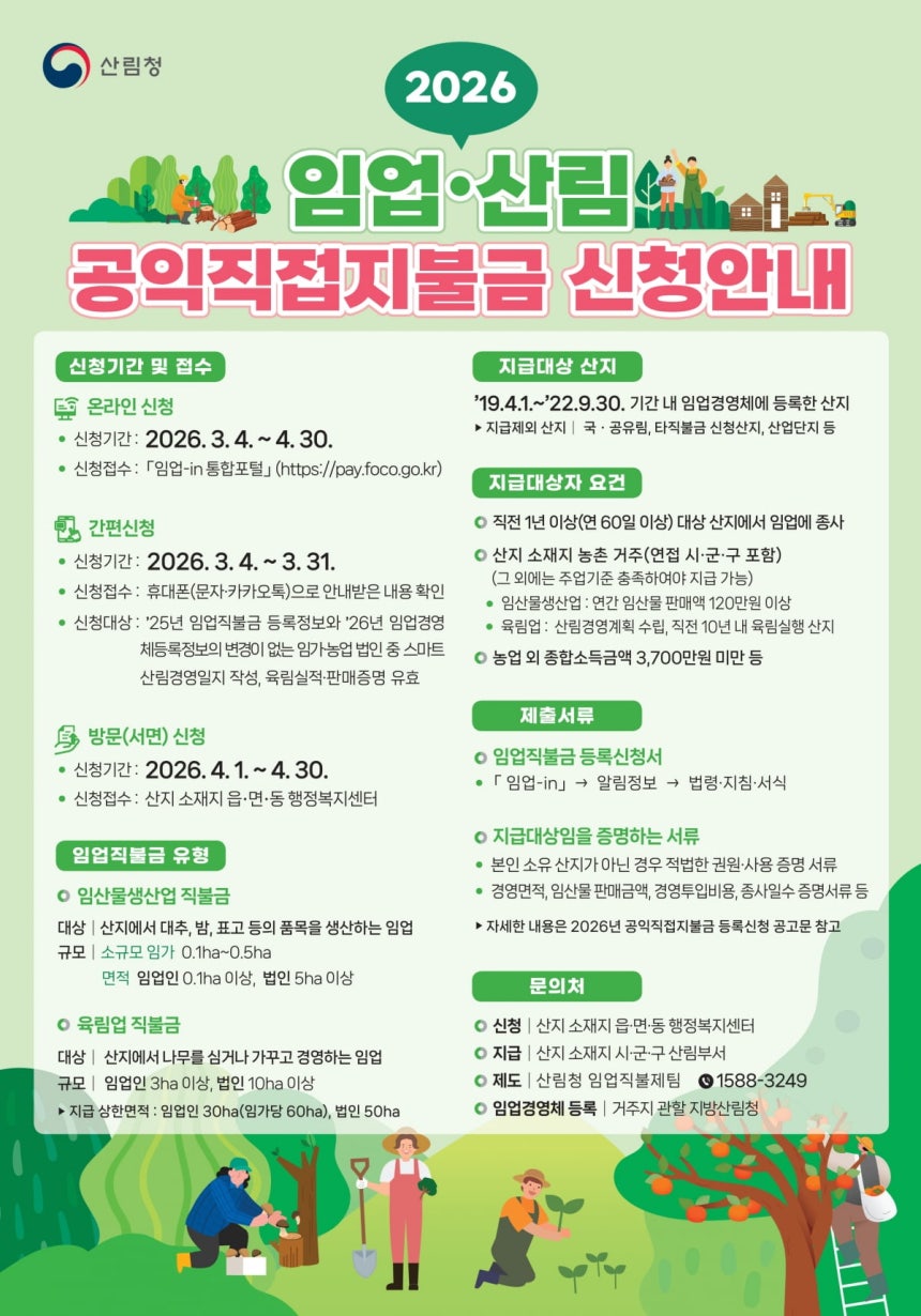 괴산군, 2026년 임업산림 공익직접지불금 방문 신청 시작