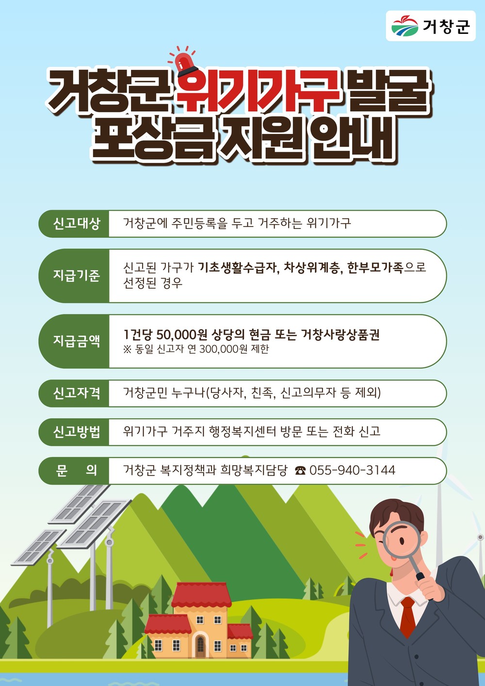 거창군, 위기가구 발굴 포상금 지원 제도 운영