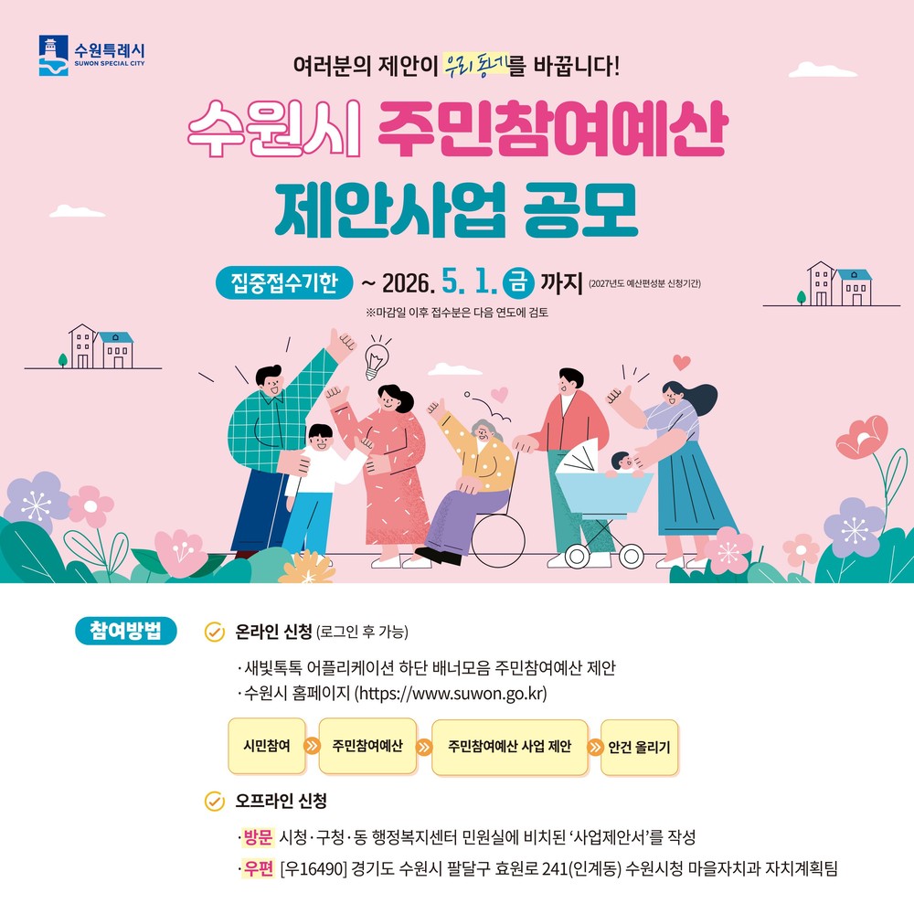 수원특례시, 5월 1일까지 주민참여예산 제안사업 공모